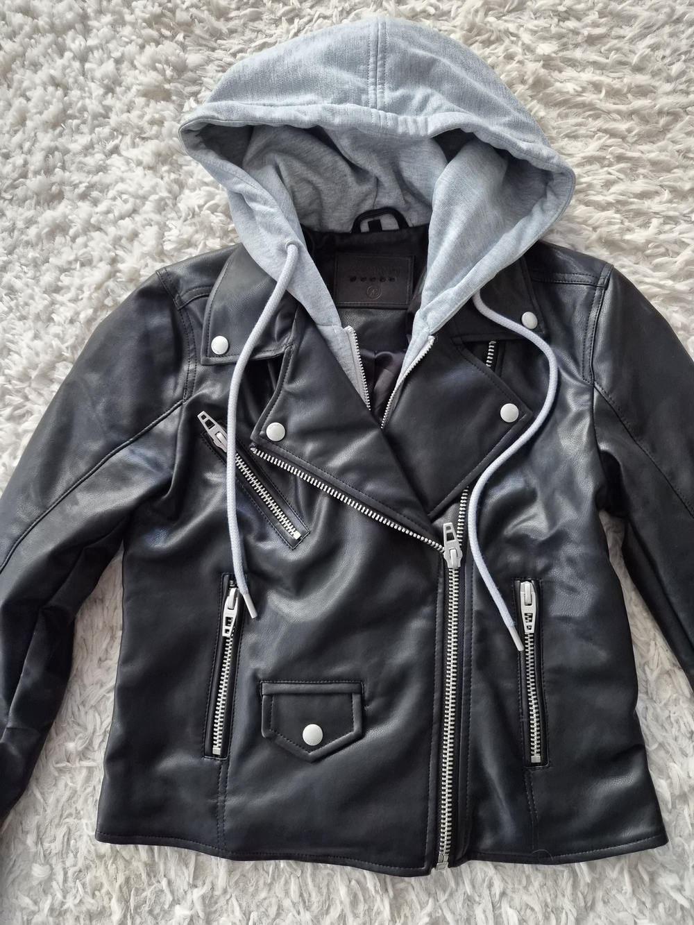 [BLANKNYC] Black Faux Leather Hooded Moto Jacket - Size XS - Picture 4 of 16